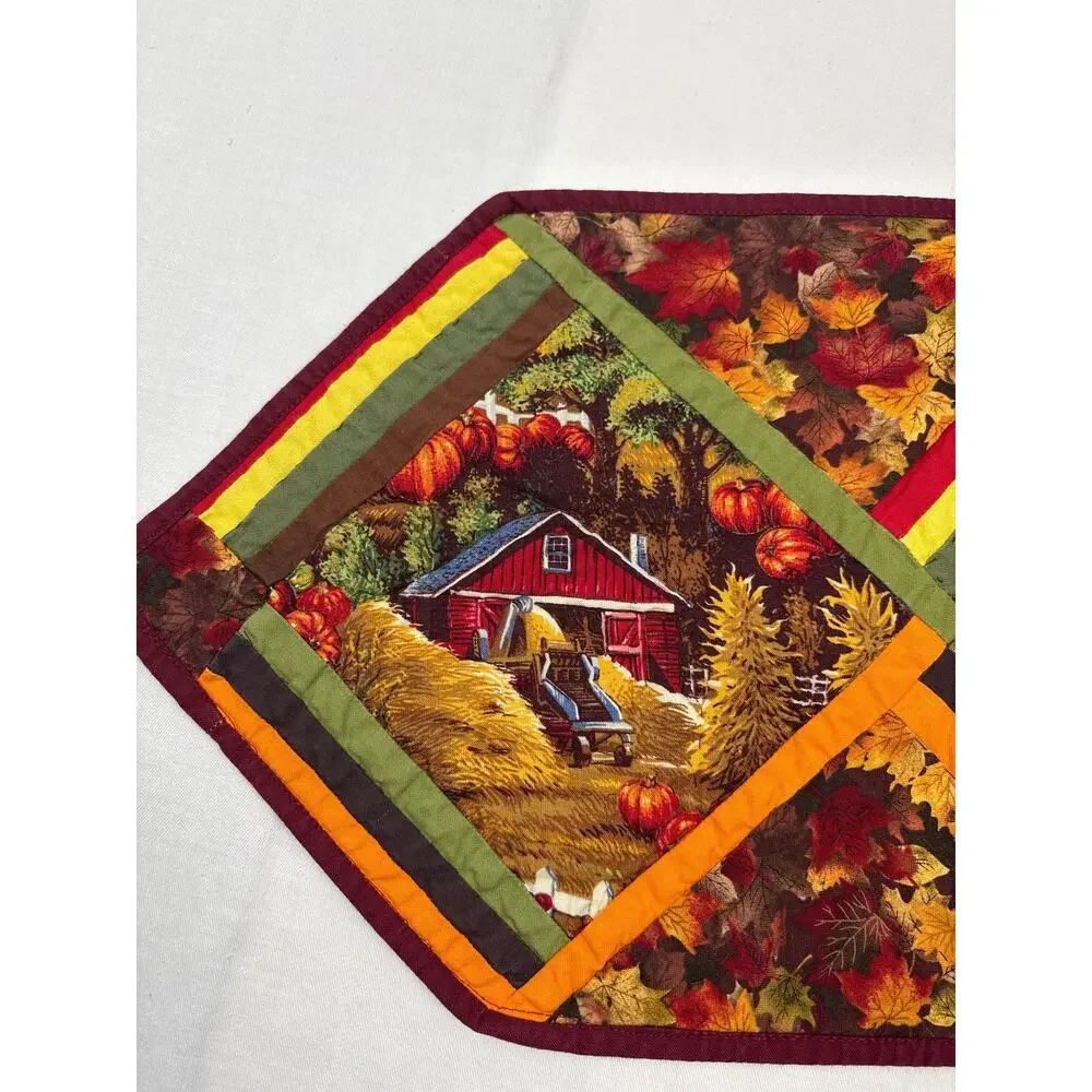 Vintage Patchwork Autumn Themed Handmade Quilted Table Runner Reversible